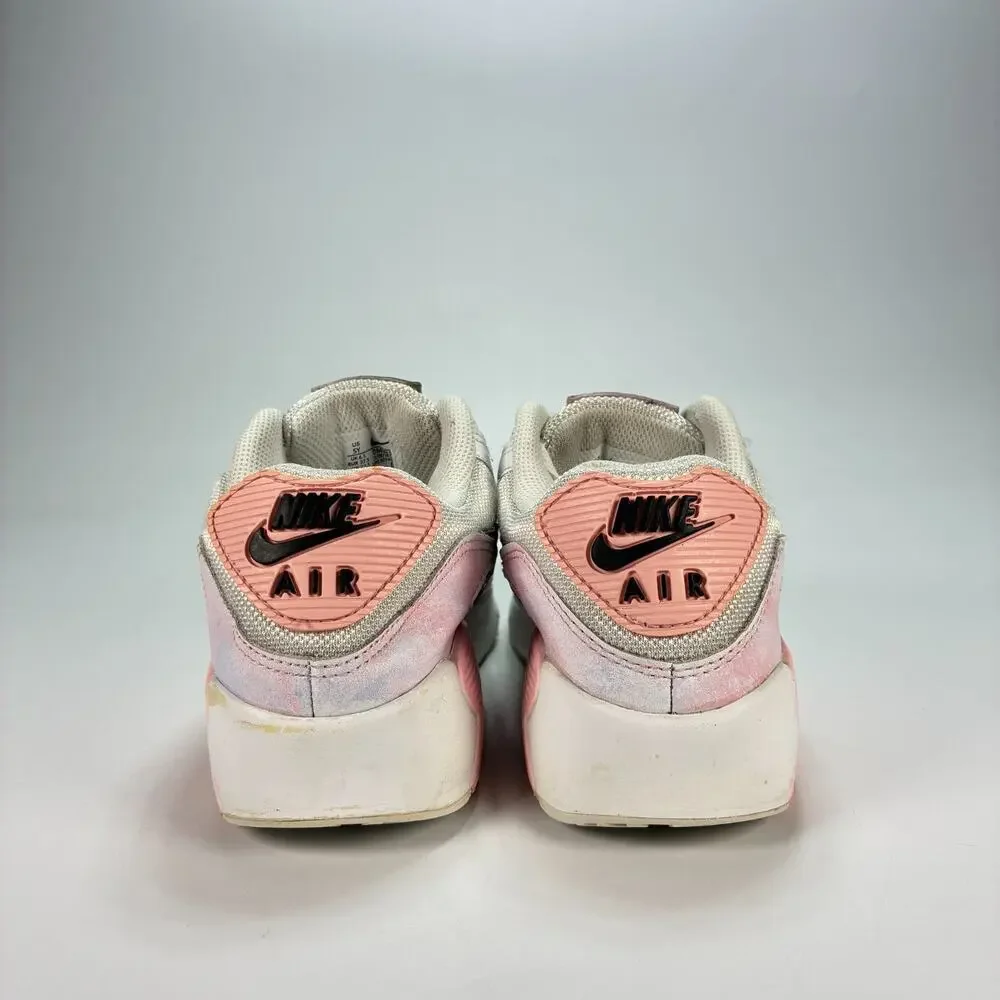 Nike Air Max 90 White Pink Tie Dye Casual Sneakers Shoes DM3110-100 Youth Sz 5Y